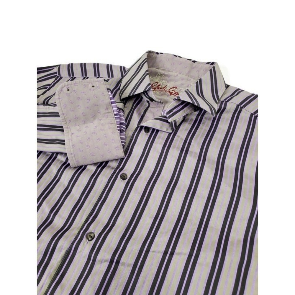 Robert Graham Mens Purple Grey Striped Long Sleeve Button Down Shirt XL